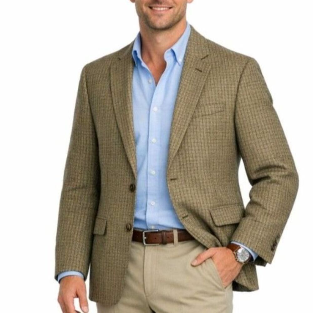 Jos. A. Bank Tan Gray Wine Houndstooth Check Wool 2 Button Sports Coat Size 46R